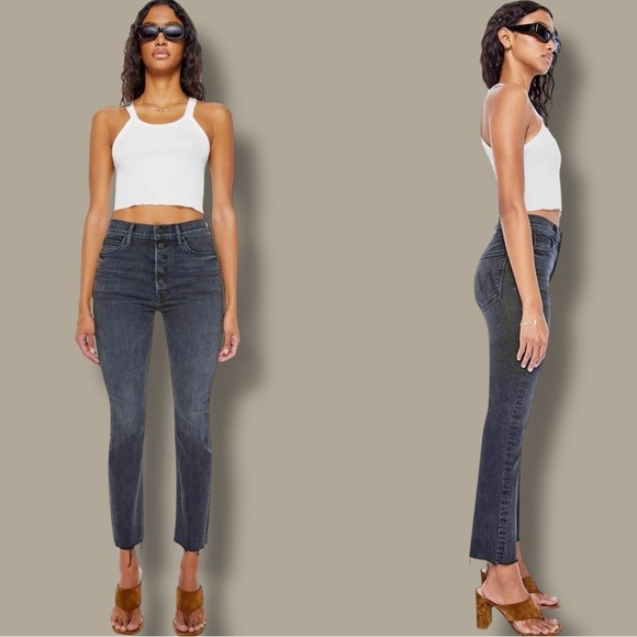 MOTHER Denim ‘The Pixie Dazzler Ankle Fray Jeans’ in “Night Shadow” Size 25 - Picture 1 of 16